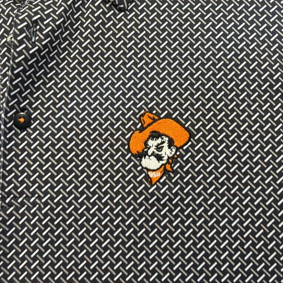 Horn Legend OSU Oklahoma State Pistol Pete Polo Shirt Mens M Bamboo Charcoal
